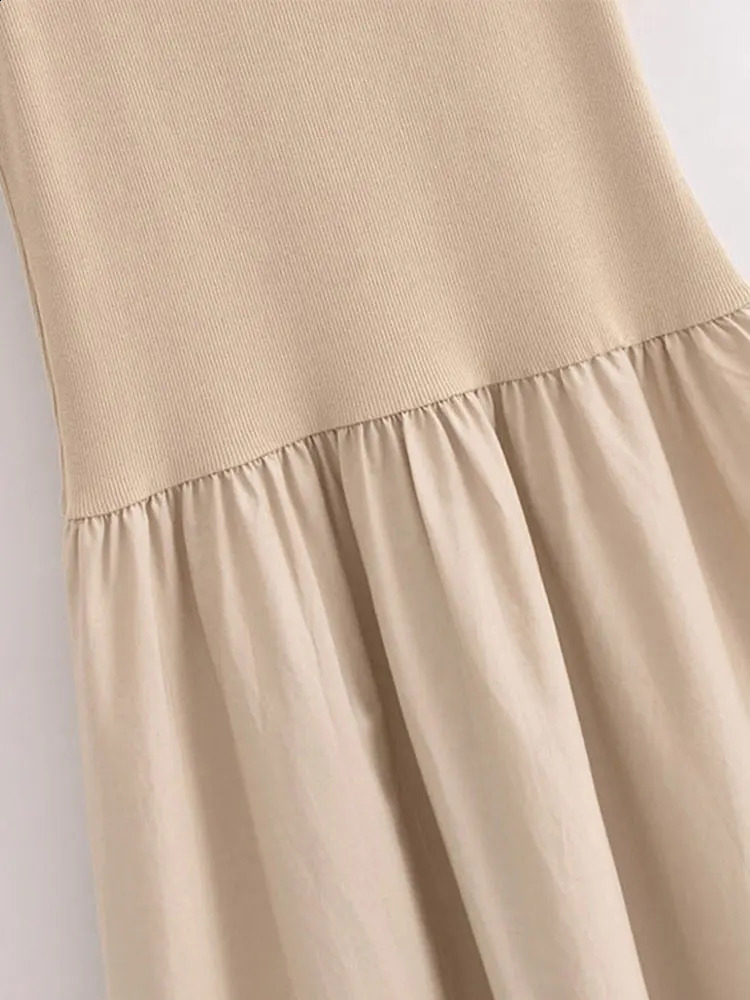 Loose Patchwork Pleated Long Dress Women Slim O-neck Sleeveless Female Empire Dresses Autumn Fashion Lady Holiday Robes 240822