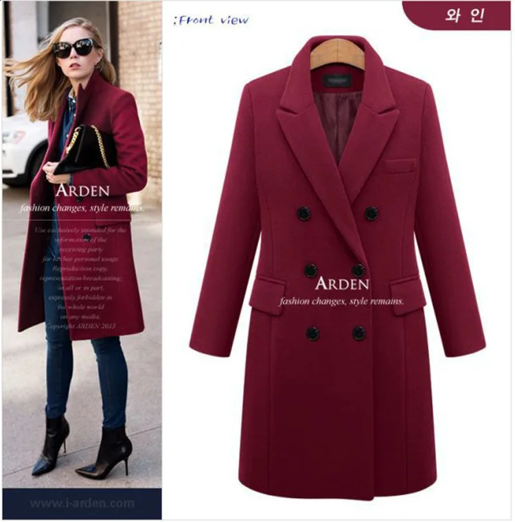 Mid-Length Autumn and Winter plus Size Woolen Womens Coat Double Breasted Woolen Coat 240822