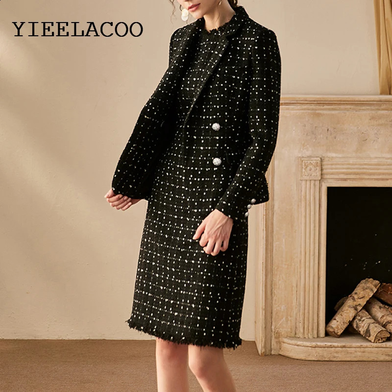 Professional suit Black tweed jacket sleeveless dress Spring /Autumn womens jacket ladies 2 piece Elegant Professional Set 240823