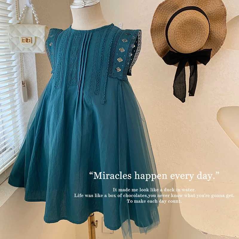 2024 New Summer Princess Womens Sleeveless Lace Mesh Dress Suitable for Children Aged 2-8 Birthday Gift Clothing W240823