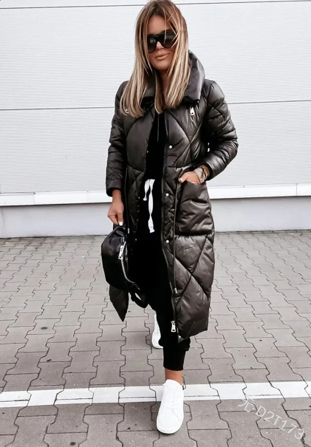 womens collar clothing cotton jacket long sleeved zipper lining Parka autumn and winter 240822
