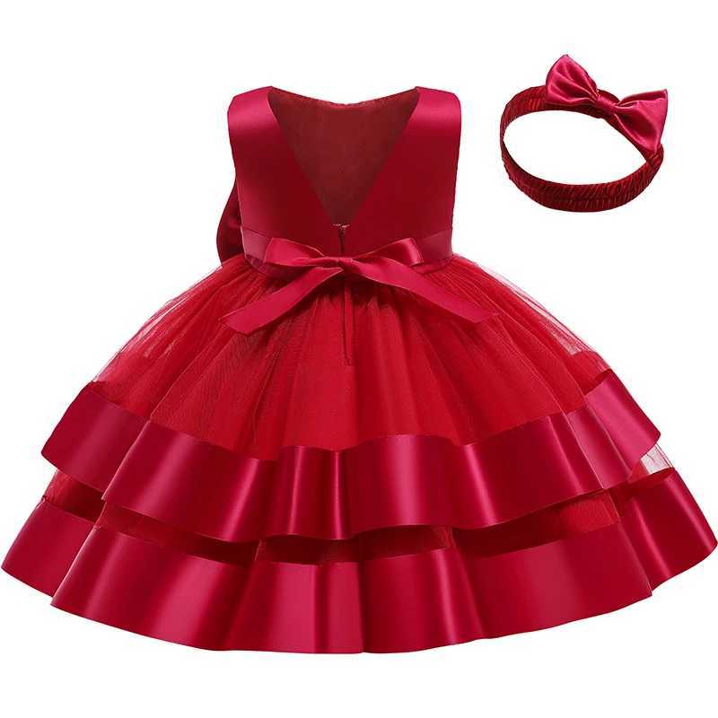 Baby Girl Sleeveless Party Dress Lace Bow Dress Baby Girl Birthday Princess Baptist Dress W240823