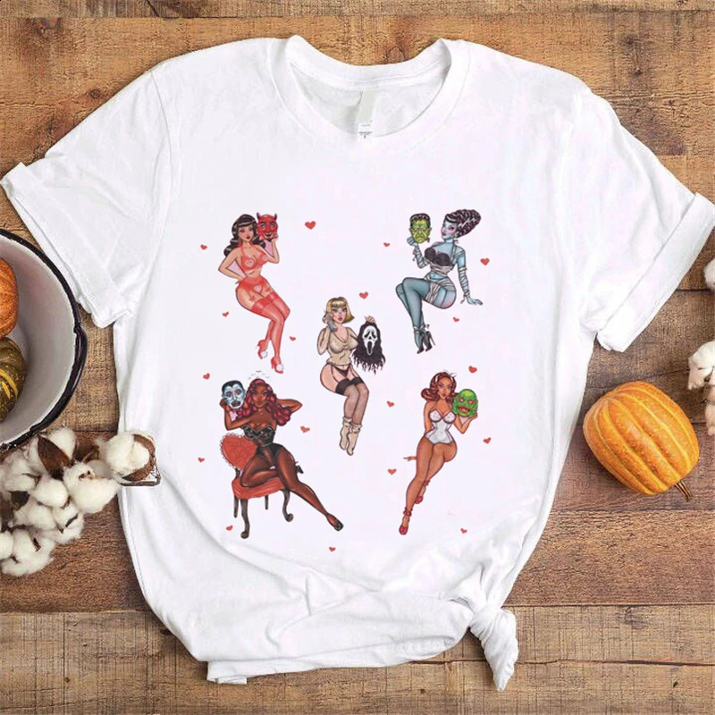 Graphic Tee Top Trend Style 90s Cartoon Fall Autumn Halloween Thanksgiving Women Fashion Tshirt Female Print T-shirt Women 240823 - view 4