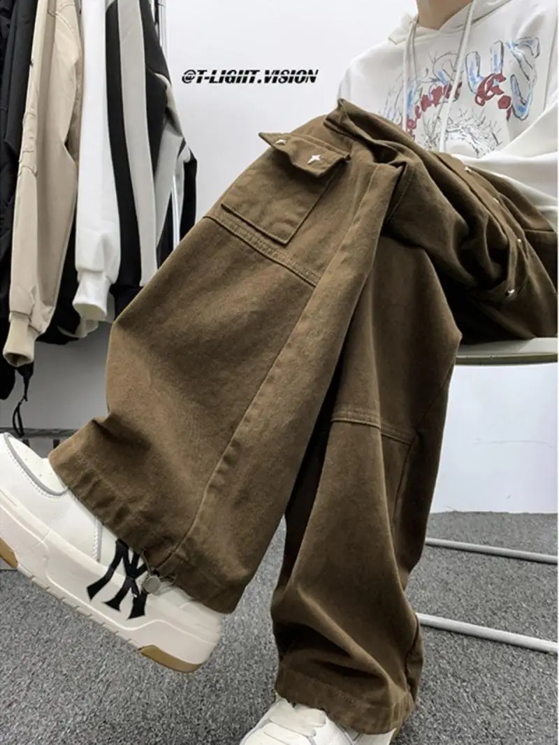 American hip-hop large pocket workwear pants for men and women in autumn trend loose fitting straight leg casual wide leg pants 240822