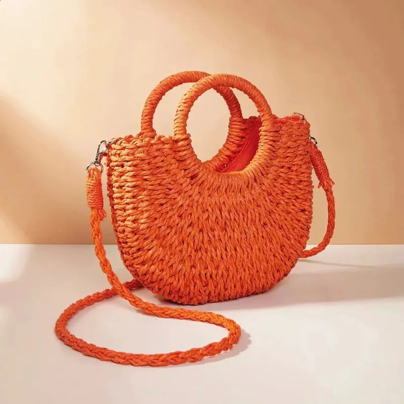 Handwoven Straw Rattan HalfMoon Beach Handbag Large Capacity Women Summer Hollow Out Crossbody Shoulder Bag 240914