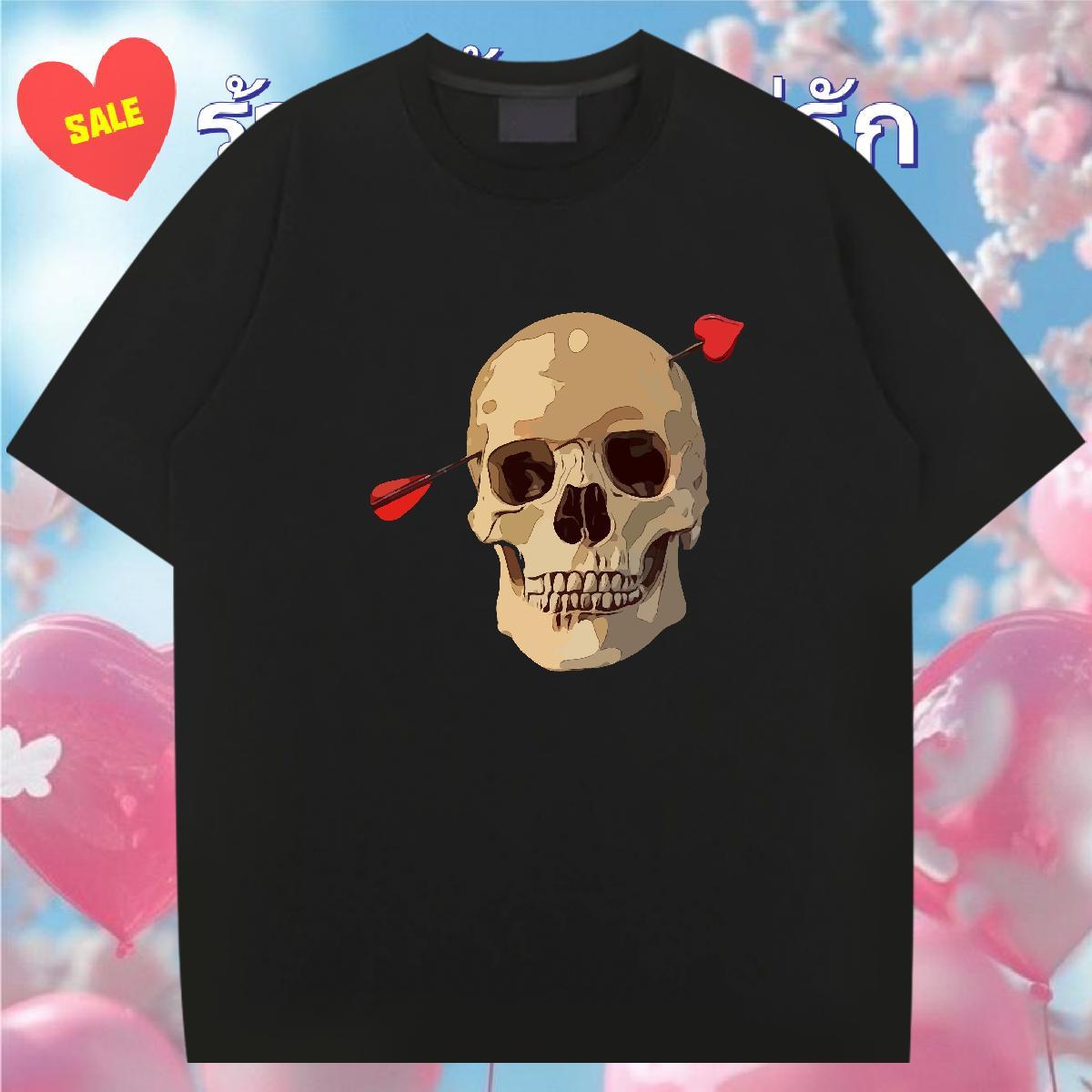 TOP Quality T shirt 230g Cotton skull Home Outdoor Anime Print Breathable Crew Neck Men Tops Tees DIY Customized Clothings