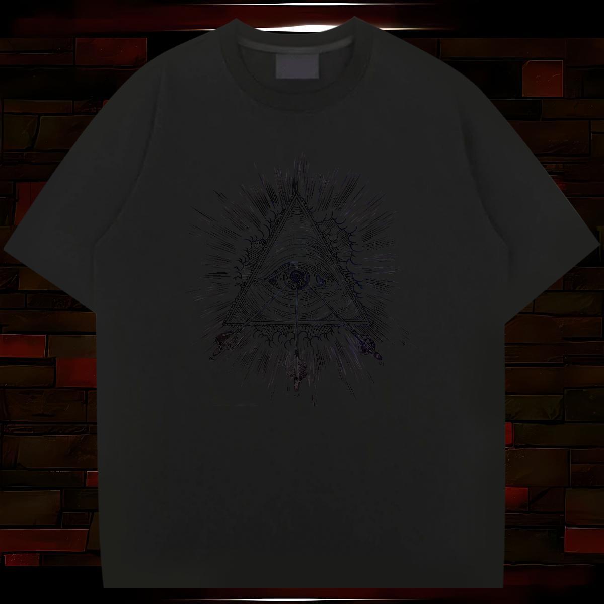 TOP Quality T shirt 230g Pure Cotton eye of the devil Casual DIY Logo Oversized Breathable Crew Neck Men Clothes T-Shirt New Arrival Tops