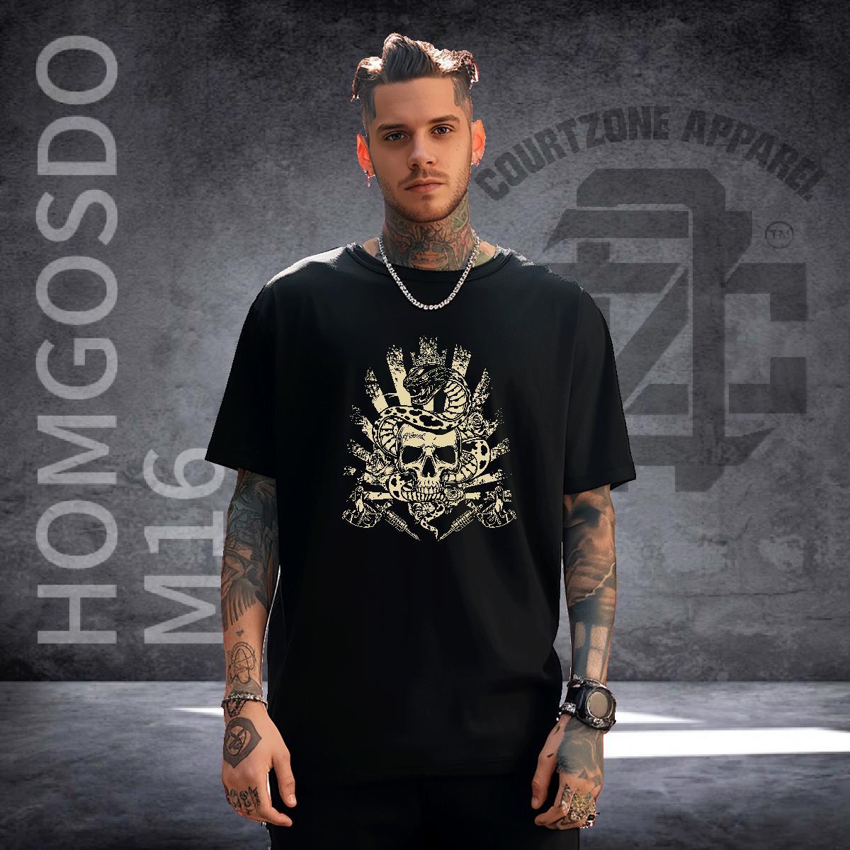 Loose Fit T shirt 230g Pure Cotton skull Hip Hop Street Customized Crew Neck Tshirt for Man Woman New Designer Tops Tees