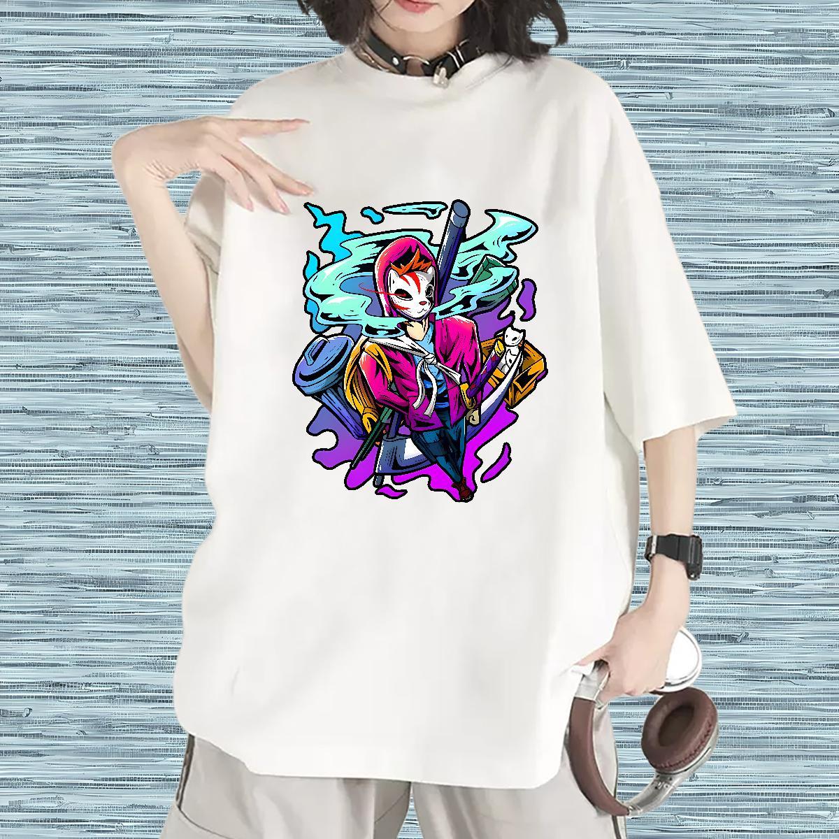 Lady Woman Tshirt 230g Pure Cotton cartoon Hip Hop Womens T Shirts O-Neck Short Sleeve Custom Cartoon Clothings