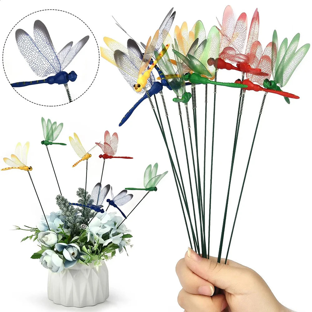51050pcs Colorful 3D Dragonfly Garden Yard Planter Flower Arrangement Outdoor Decor Pots Decoration 240822