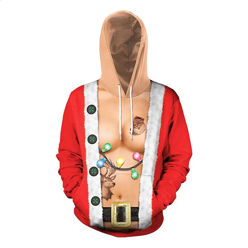 3D Print Ugly Muscle Graphic Christmas Hoodie For Men Funny Cat Christmas Carnival Masquerade Tracksuit Mens Pullover Sweatshirt 240823