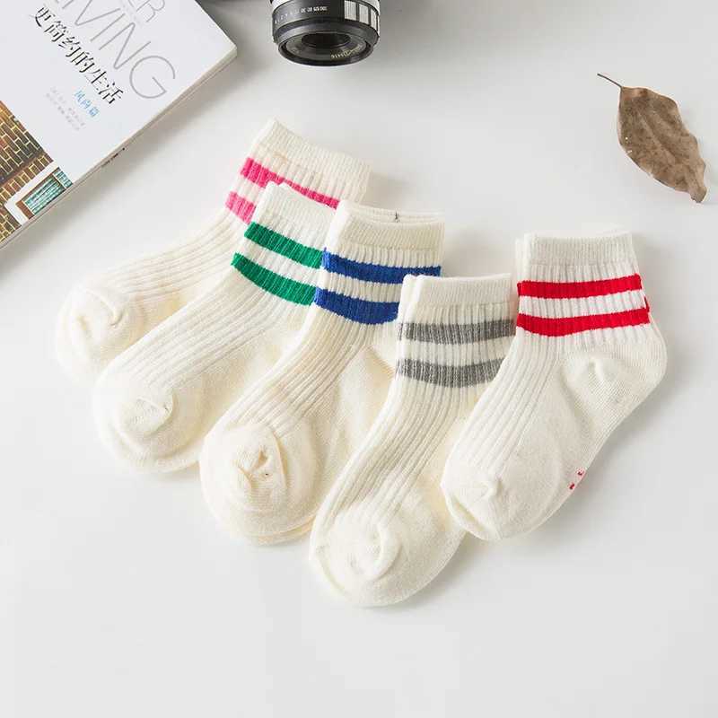 Cotton childrens socks childrens socks striped boys and girls white school socks sports basketball shoes Meias color 2 stripes 1-8 Y X2503221