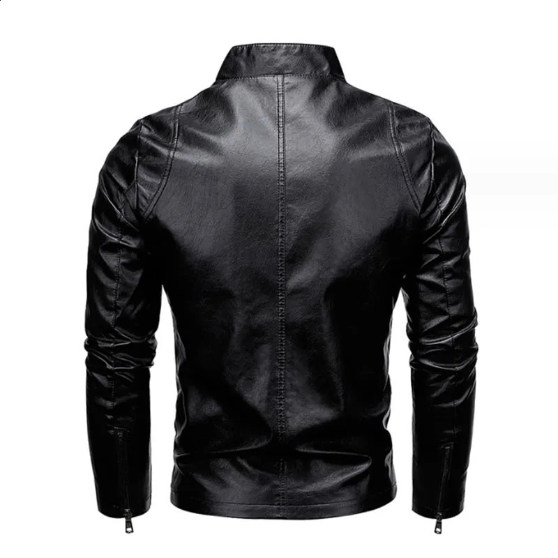 Autumn Men Leather Coat Vintage Classic Stand Collar Male Faux Leather Jacket Trend Casual Fit Slim Motorcycle Clothes 240822