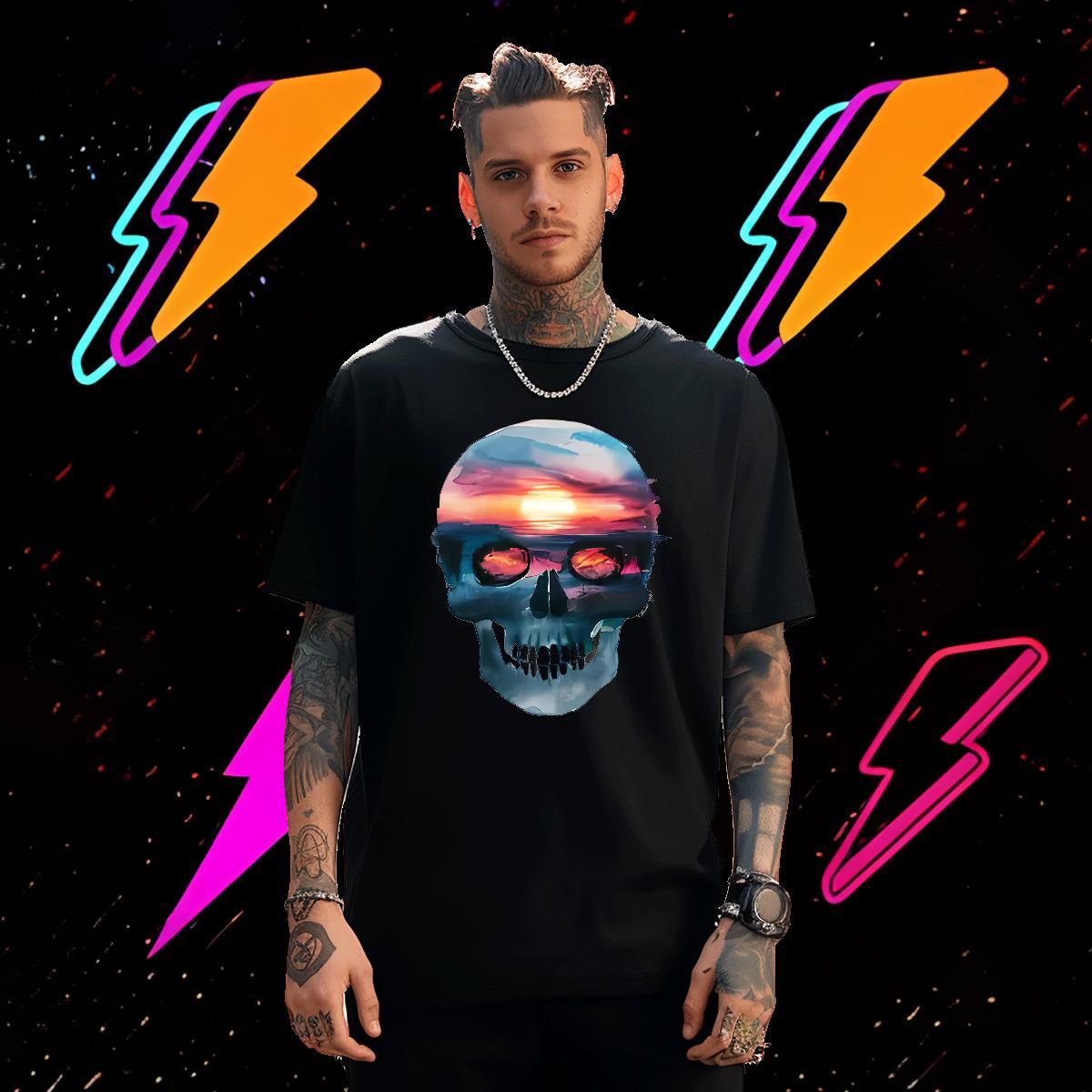 TOP Quality T Shirt For Man 230g 100% Cotton skull Daily Outfit Black Oversized Breathable Short Sleeve Men Clothes T-Shirt 2024 Designer Tees