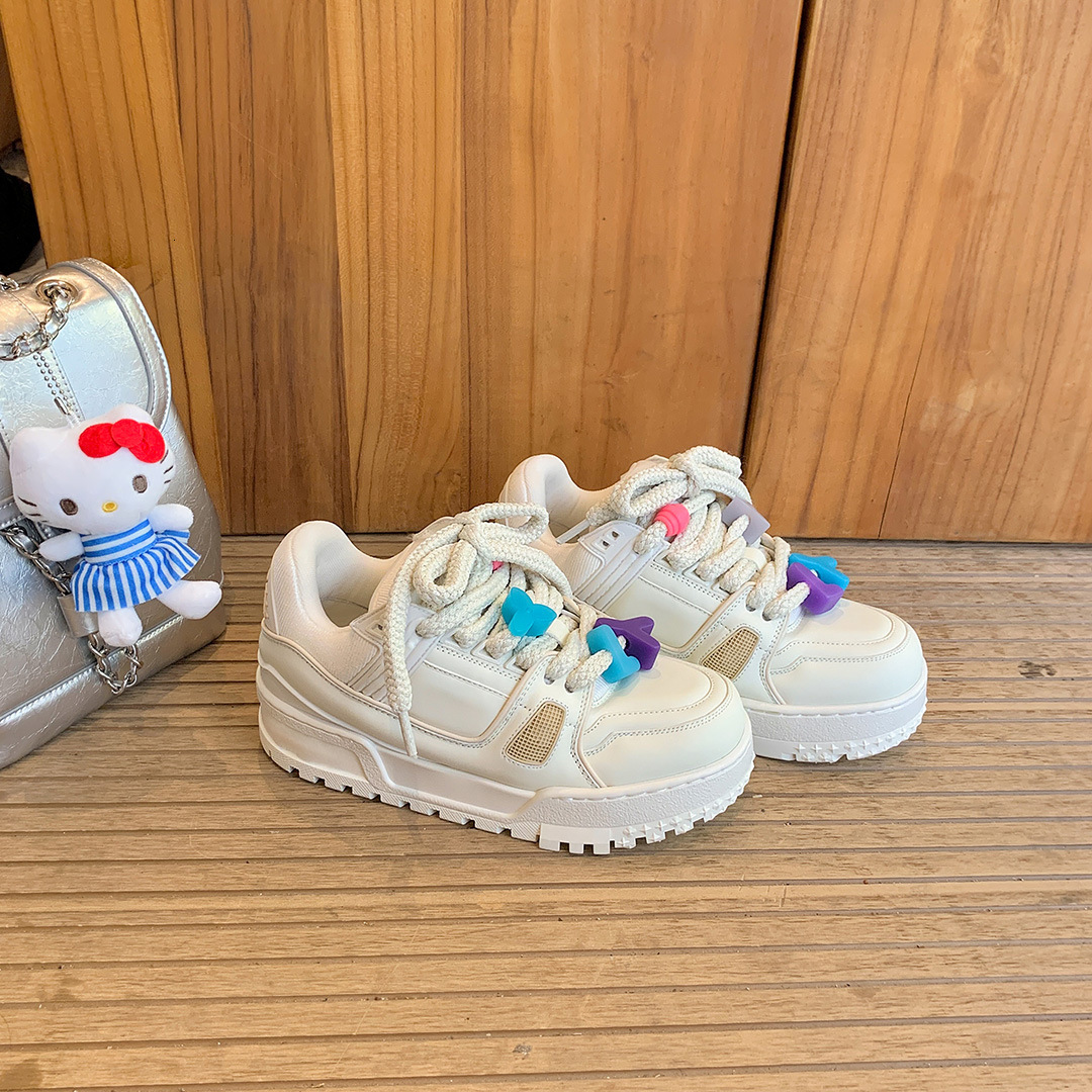 Ddmysports Cowhide Version Su Yinyin S Same Style White Women Thick Soled Height Increasing Chubby Bread Shoes Casual Versatile Board OUTDOOR