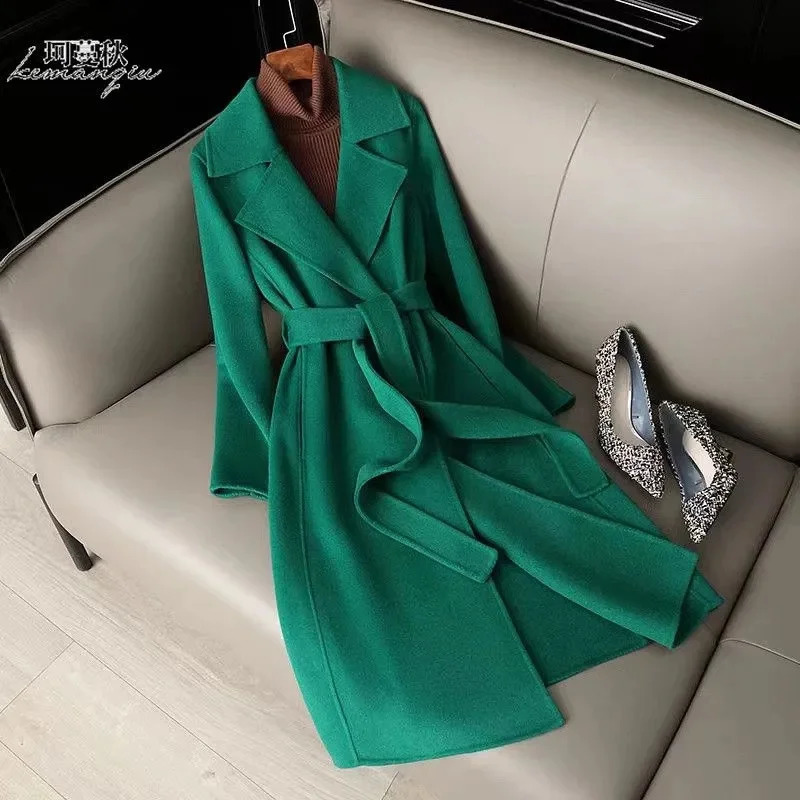 Simplicity Versatility Communicating Slim Fit Handmade 100 Wool Coat for Women Medium length Hepburn Style 240823