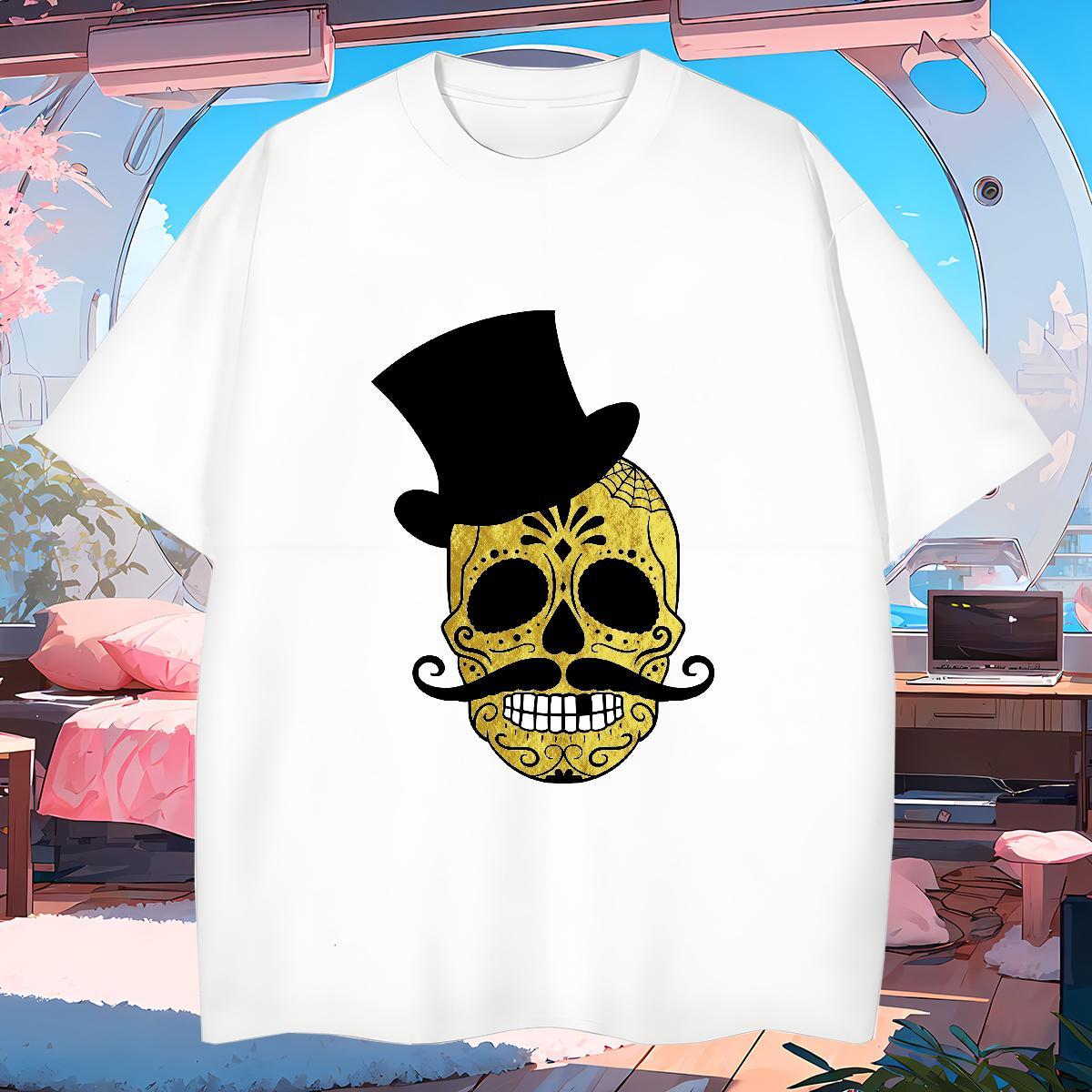 Loose Fit Mens T Shirts 100% Cotton 230g skull Outdoor Custom Printed Breathable Crew Neck Men Tshirts Fashion Design Clothings