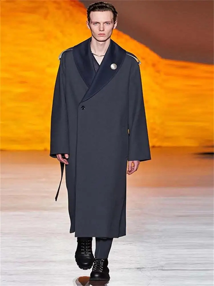 Mens Over Knee Loose Long Windbreaker Mens Lapel Trend Large Spring And Autumn Fashion Solid Color Japanese Retro Youth Coat 240822