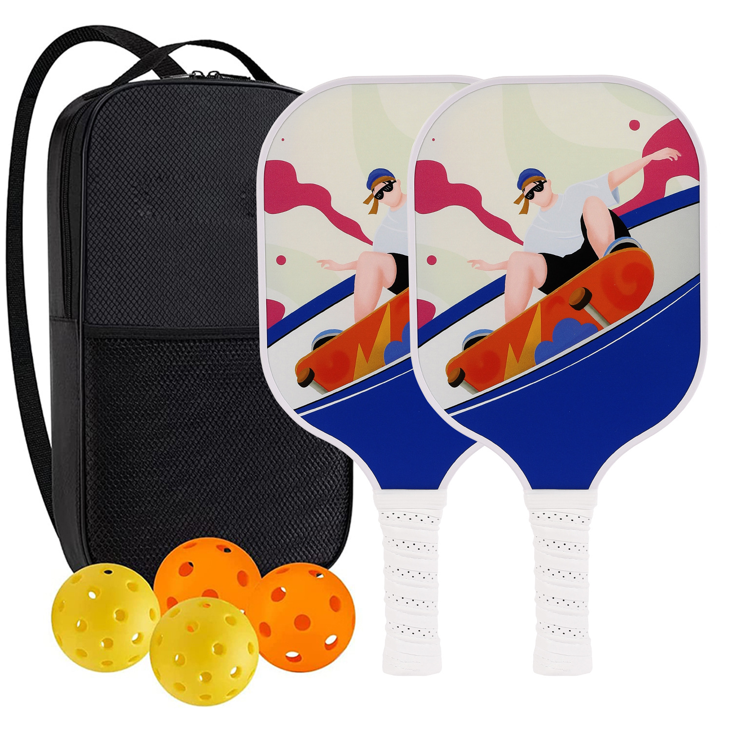 High-Performance Fiberglass Pickleball Paddle for Competitive Outdoors Games 2 Paddle & 4 ball & 1 bag 9986