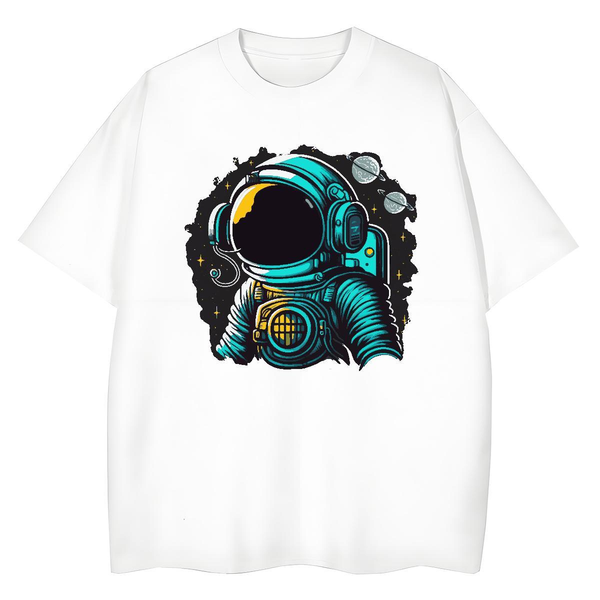 Loose Tshirt for Man Woman 100% Cotton 230g cosmonaut Beach T Shirts Women Breathable Custom Cartoon Tee Shirt