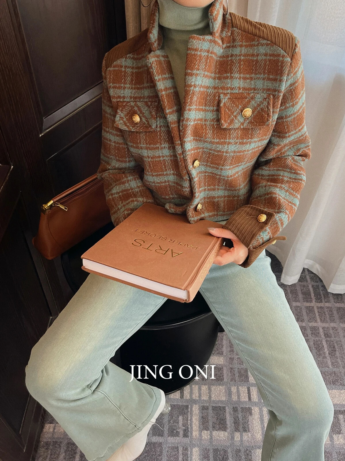 Plaid Tweed Jackets Coat Woman Clothing Korean Fashion Style Y2k Autumn Vintage Elegant Winter Tops Cropped Outerwear 240822