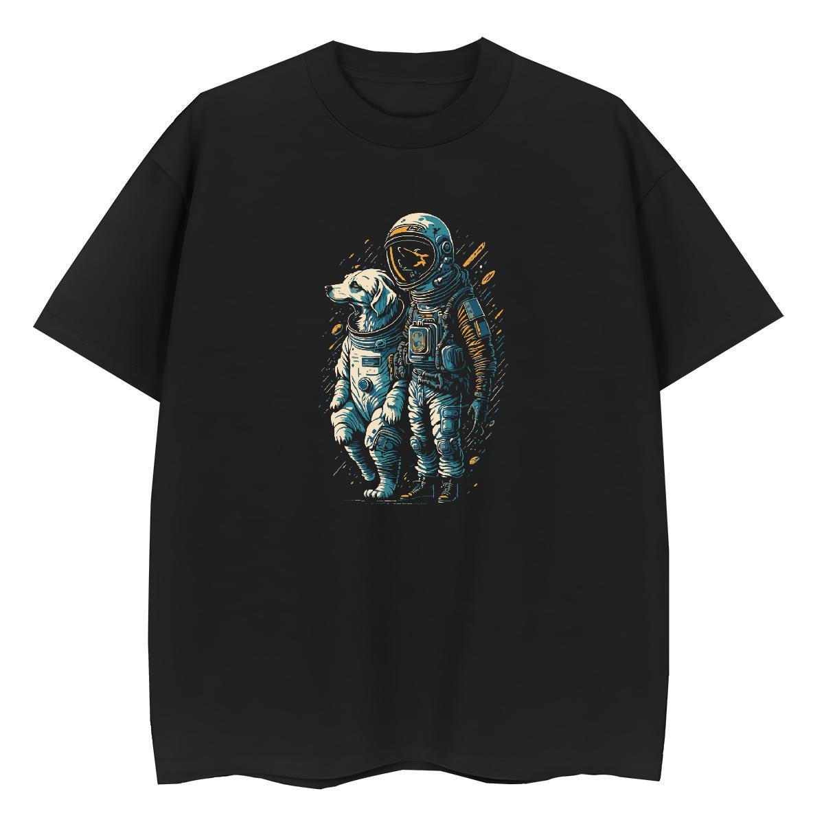 Nice Unisex Tshirts 230g Cotton cosmonaut Summer Casual Woman T Shirts Crew Neck Breathable Cartoon Print Tops Tees