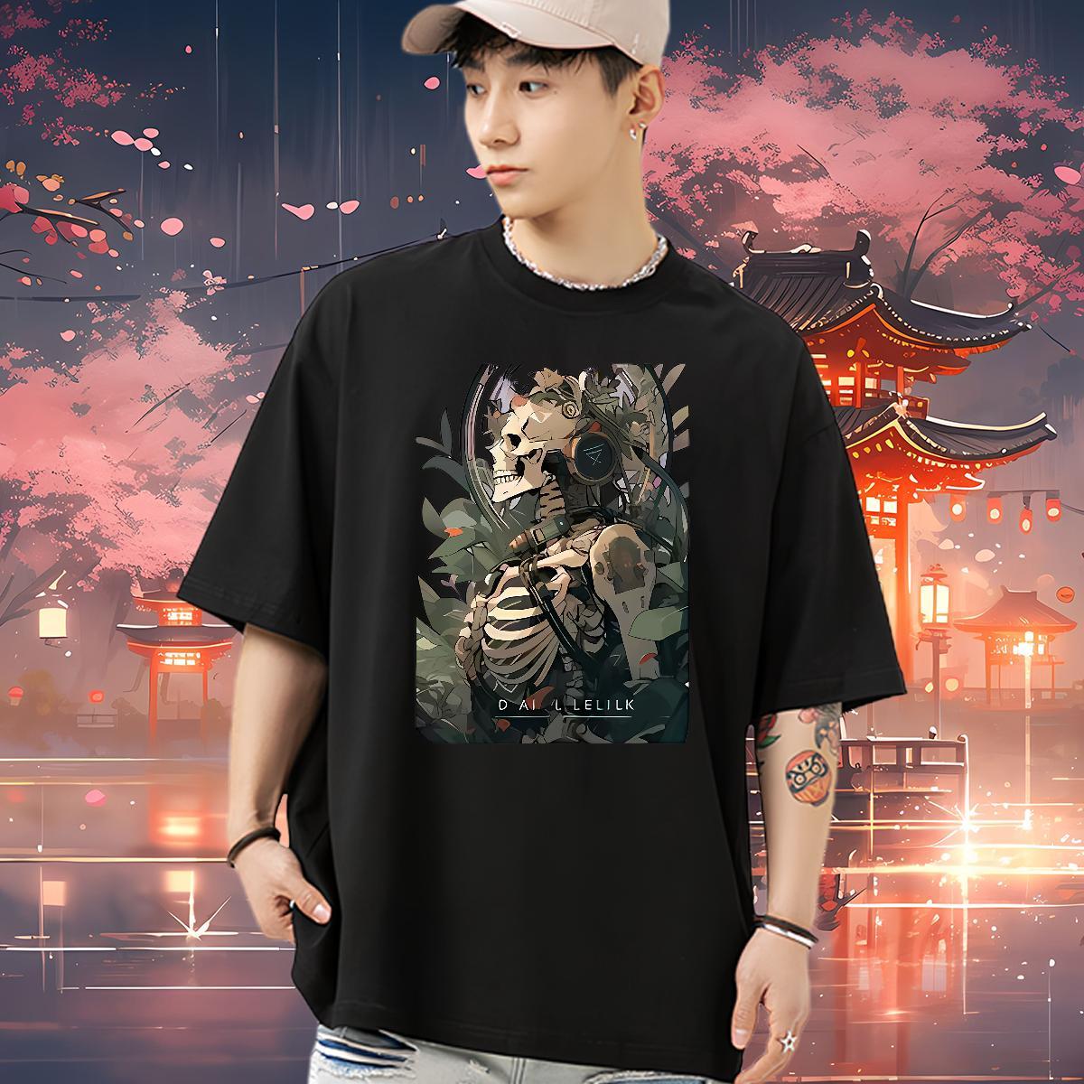 TOP Quality Men T Shirts 230g 100% Cotton skull Beach Custom Print Oversized O Neck Short Sleeves Mens Tshirts New Arrival Clothes