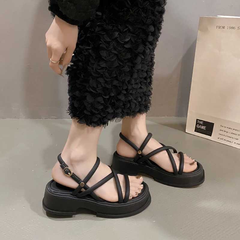 Summer Chunky Women Sandals Fashion Elegant Narrow Band Thick High Heel Slides Ladies Comfort Gladiator Sandalias Shoes CL240806