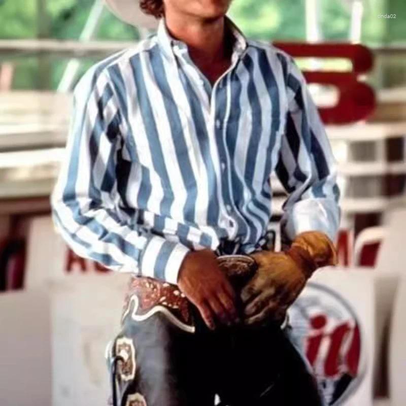 Men's Casual Shirts Summer Social Buttons Down Shirt Long Sleeve Western Cowboy Vintage Retro Printed Beach Clothing Mens B3