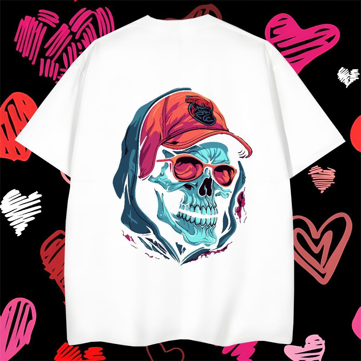 Popular T-Shirts for Men 230g Cotton skull Hip Hop DIY Logo Oversized Crew Neck Couples T Shirts DIY Customized Tops