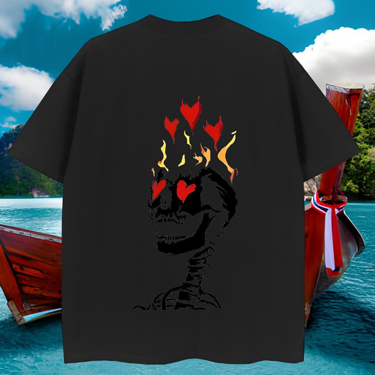 Cool T Shirts Men 230g Cotton skull Summer Casual Plus Size Cartoon Breathable Short Sleeve Men Clothes T-Shirt 2024 Designer Wear