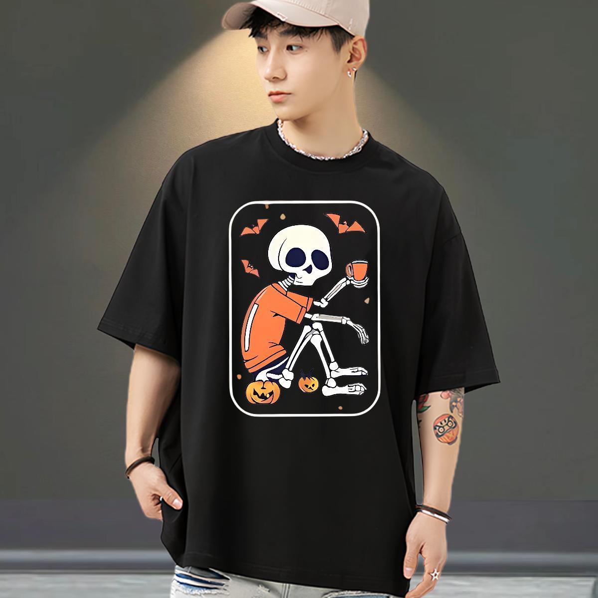 Wholesale Mens T Shirts 230g Cotton halloween Daily Outfit Black Oversized Breathable Short Sleeve Men Clothes T-Shirt Customized Tees Shirts