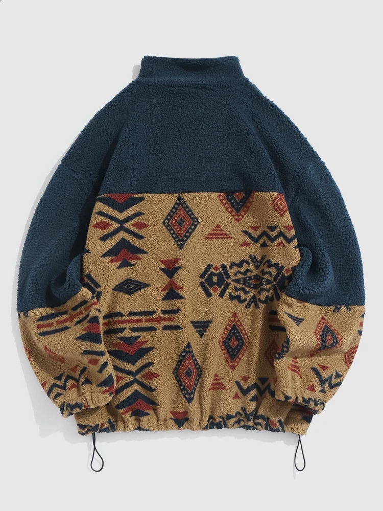 Ethnic Aztec Printed Jackets for Men Turtleneck Zip Fly Fluffy Jacket Winter Streetwear Unisex Warm Outerwear Z50662 240822
