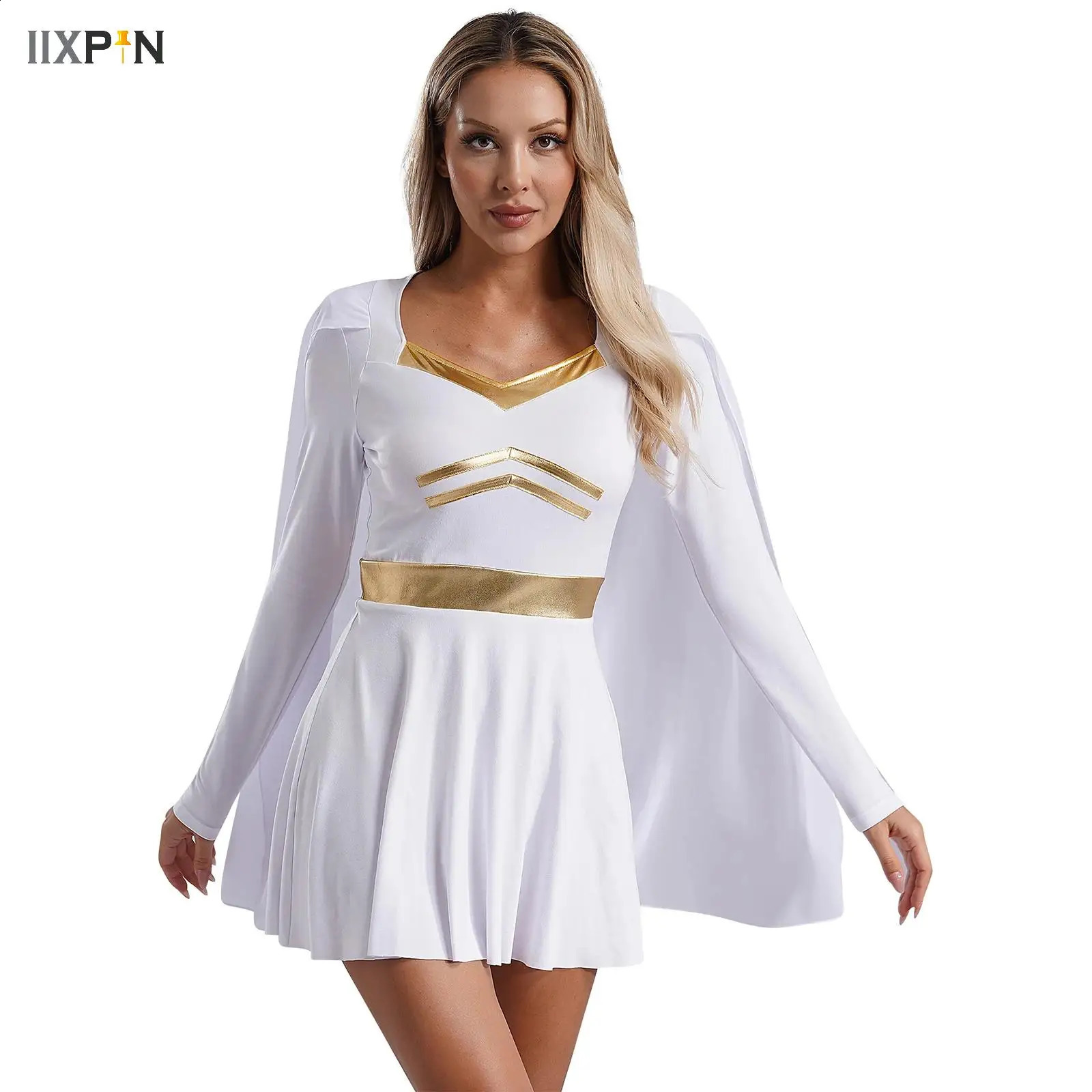 Womens Ancient Greek and Roman Goddess Queen Role Playing Costume Metal Decoration Chiffon Dress Toga Halloween Theme Party Up 240823