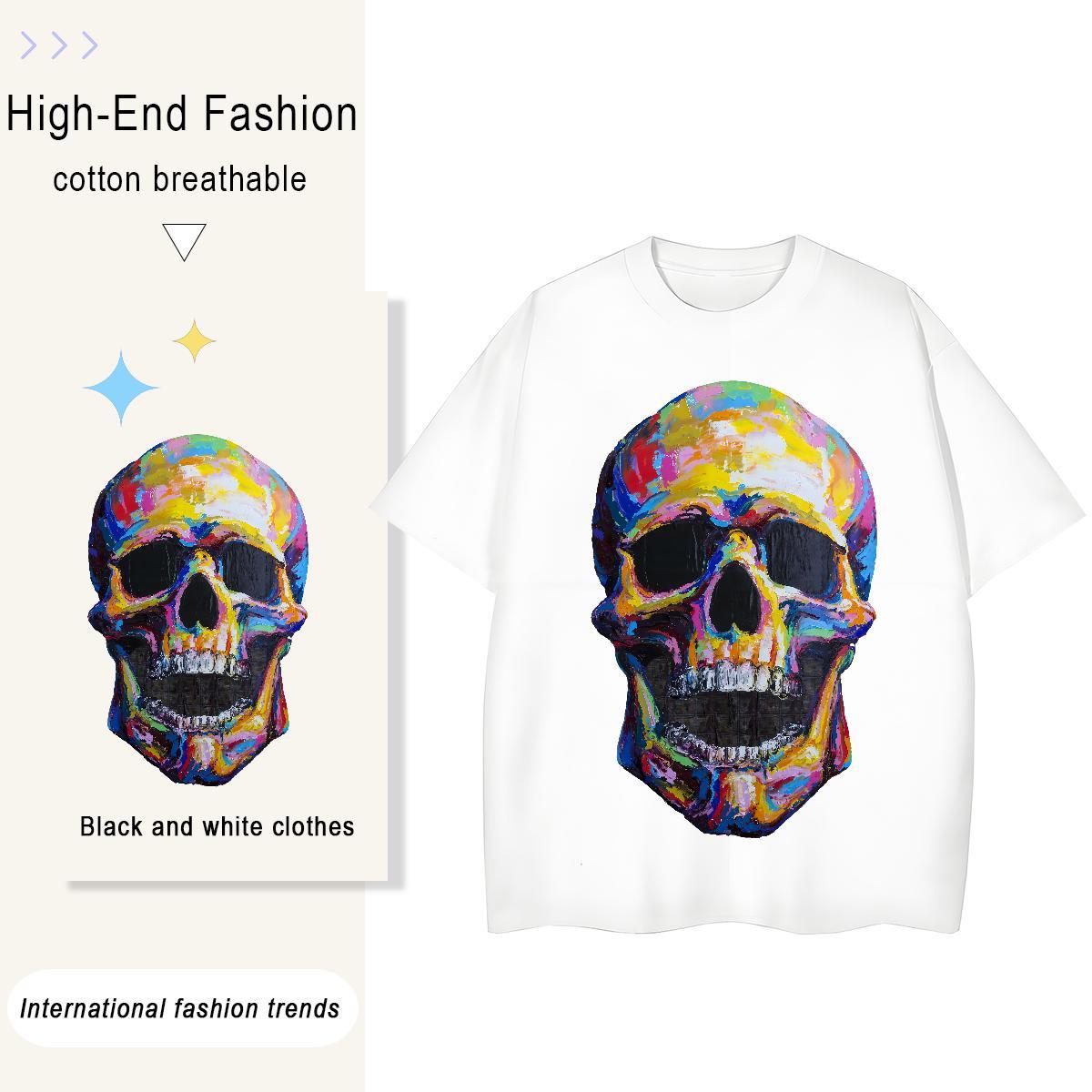 Wholesale Men T Shirts 230g Pure Cotton skull Street Casual Anime Print Short Sleeve O-Neck Tshirts Designer Fashion Tee Shirt