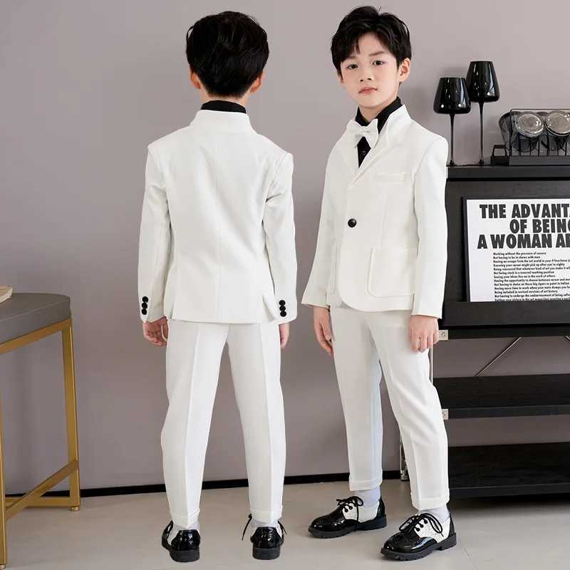 Mens and childrens white immersion jacket pants bow tie 3PS photography set childrens birthday performance dress boy host groom set W240823