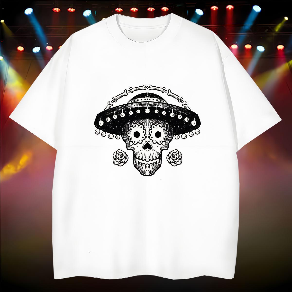 Loose Fit Men T Shirts 100% Cotton 230g skull Street Wear DIY Breathable Crew Neck Men Tees Fashion Clothes