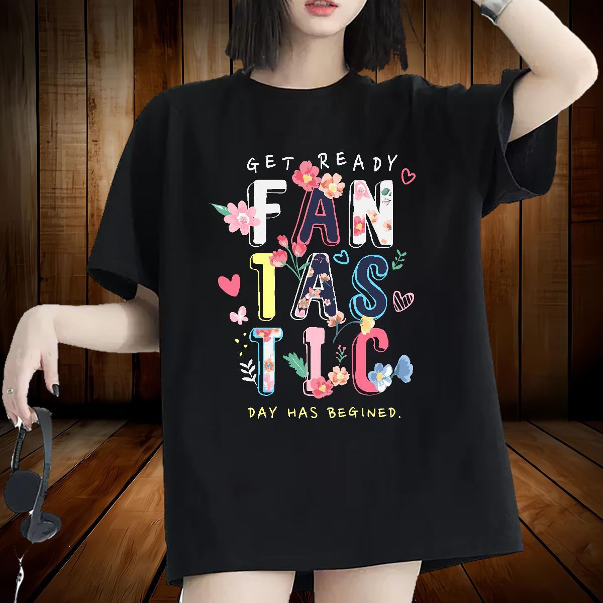 Soft Lady T shirt 230g 100% Cotton letter Outdoor T-Shirts Breathable Crew Neck Custom Cartoon Wear