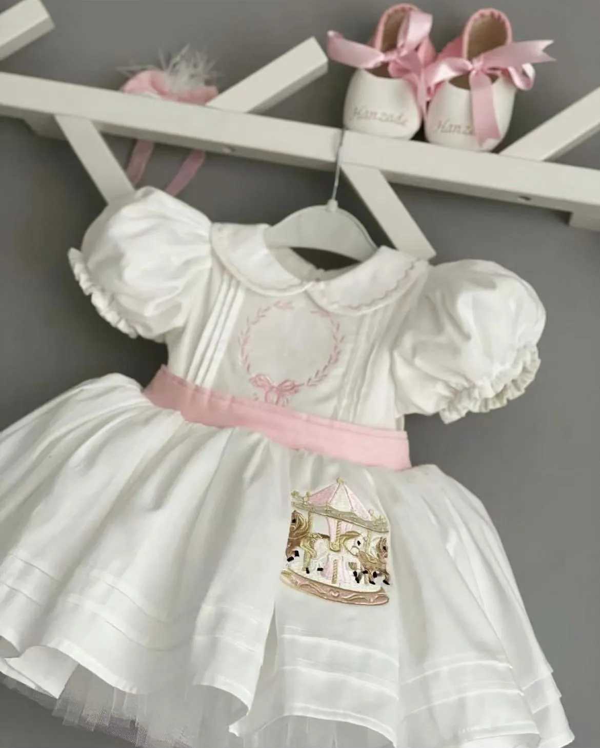 Baby Girl Summer Carousel Embroidery Trkiye Vintage Prom Dress Princess White Dress Easter Eid Birthday Party W240823