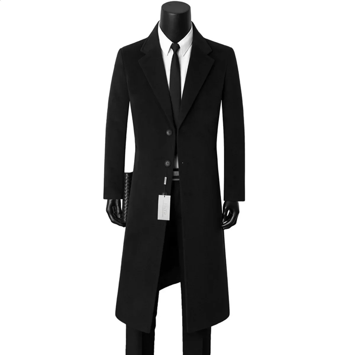 Mens Medium Length Woolen Coat Business Casual Warm Windbreaker Suit Collar Autumn Winter 240822