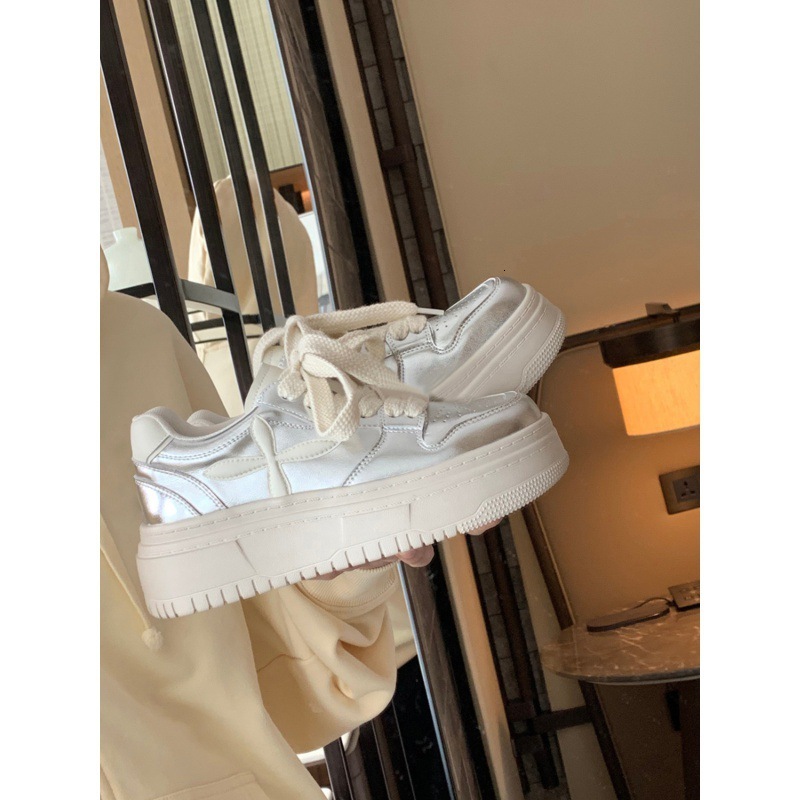 Ddmysports Leather Version Thick Sole Height Increasing Small White For Women New Sports And Leisure Board Shoes OUTDOOR