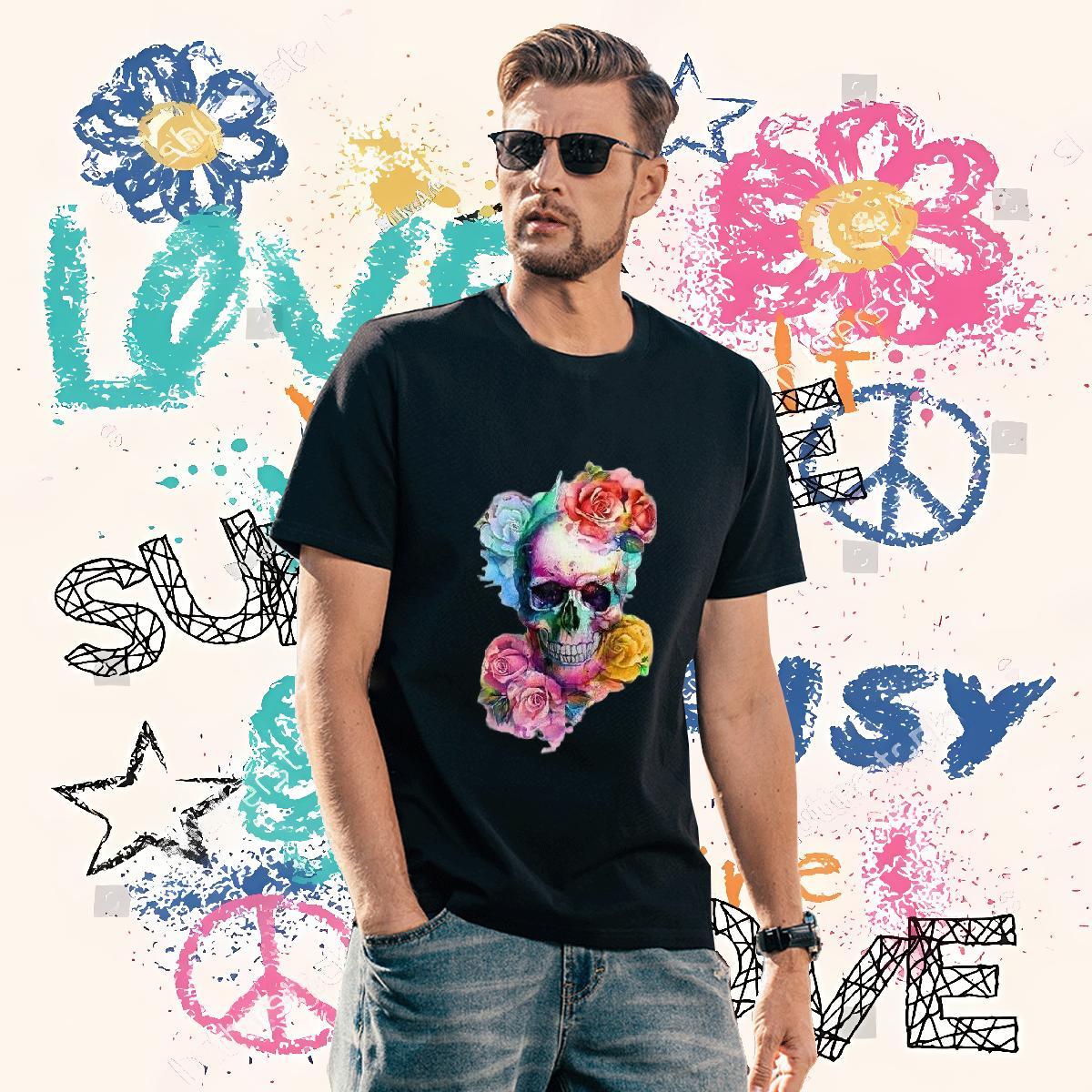 Classic Men T Shirts 100% Cotton 230g skull Home Outdoor White Plus Size Breathable Men Tops Tees 2024 Designer Clothings