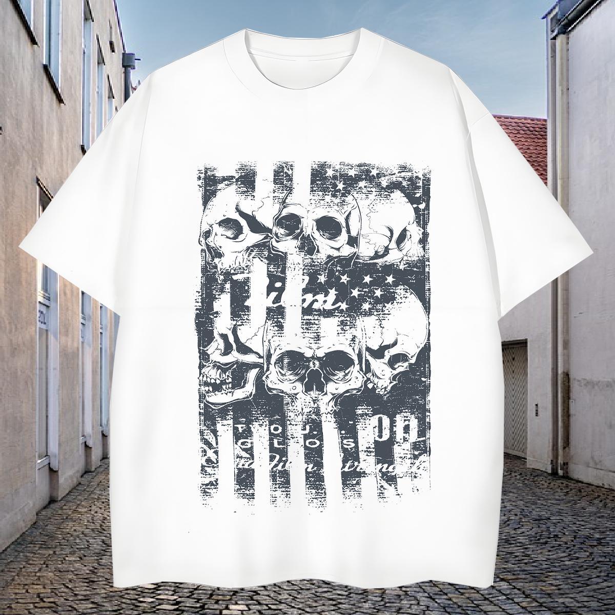 Free Shipping Men T Shirts 230g Cotton skull Sport Customized Print O-Neck Short Sleeve Men Tshirts Designer Tops