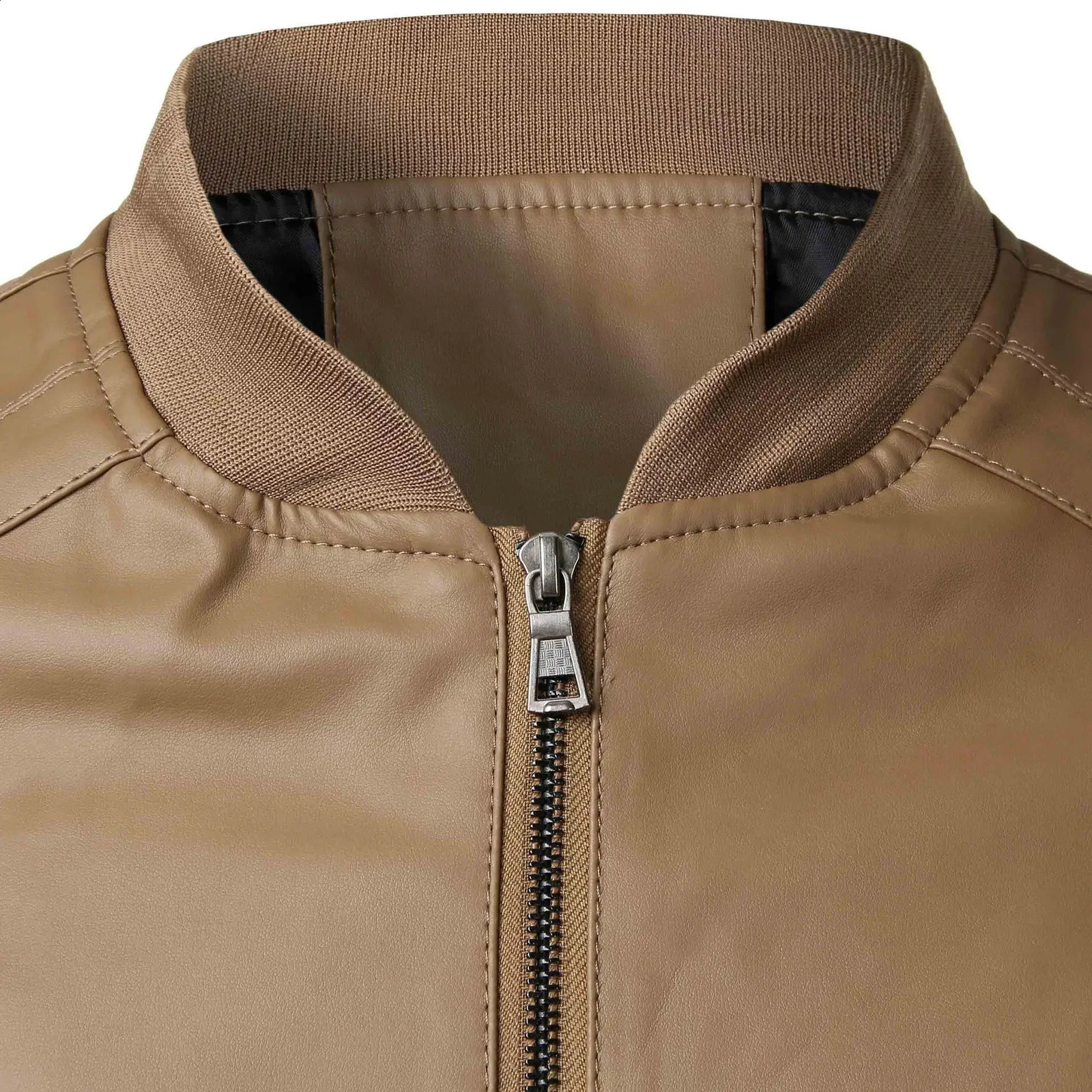 Mens Spring and Autumn Leather Jacket Fashion Trend Motorcycle Korean Version Slim Fit PU Leather Stand Collar Coat Mens Wear 240822