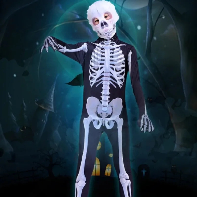 Children Adult Carnival Party Dress up Horror Zombie Costume Role Playing Skeleton Halloween Mask Set 240823