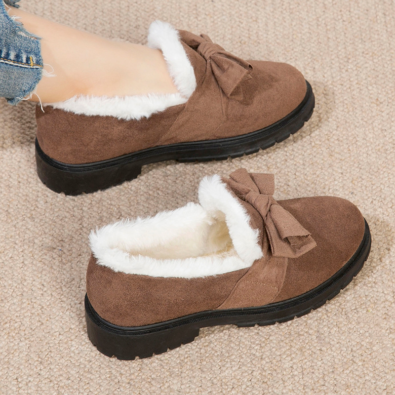 Women's velvet thickened warm and anti slip shallow mouth cotton shoes casual and versatile one foot shoes