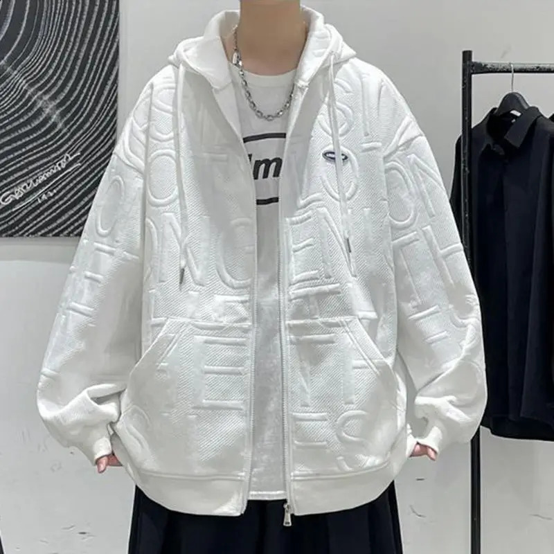 Men Trend Casual Streetwear Oversized Y2K Pocket Hooded Sweatshirts Youh Korean Harajuku Solid Long Sleeve Zipper Hoodies Jacket 240823
