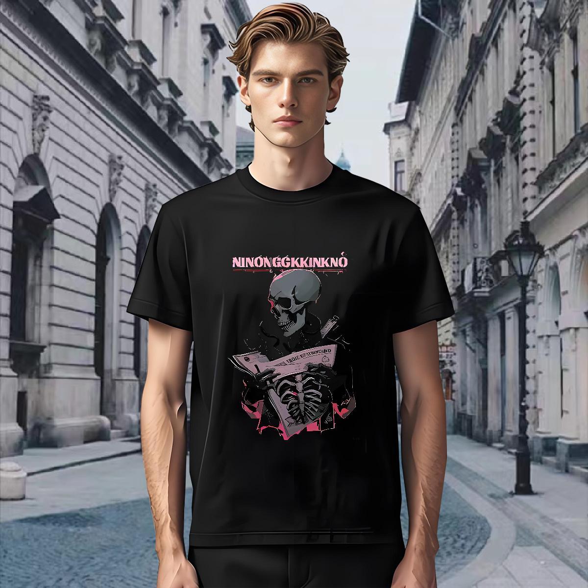 Loose T-Shirts for Men 230g Cotton skull Casual Beach DIY Crew Neck Tshirt for Man Woman Designer Tops Tees