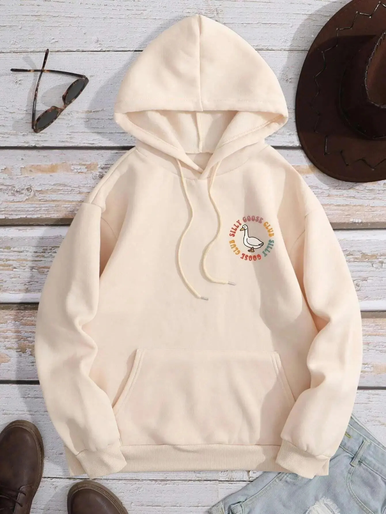 Silly Goose Club Letter Graphic Hoody Male Vintage Crewneck Sweatshirt Autumn Oversize Hooded Comfortable Men Streetwear 240822