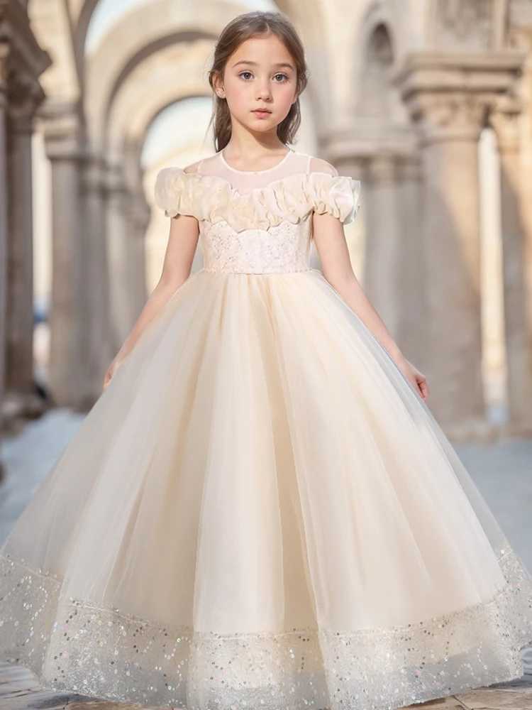 Yoliyolei Elegant Girl Birthday Party Dress Shiny Satin Princess Bride Maid Flower Girl Wedding Dress Childrens Formal Dress W240823